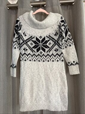 Abercrombie & Fitch Gray and Black Nordic Cowl Neck Sweater Dress